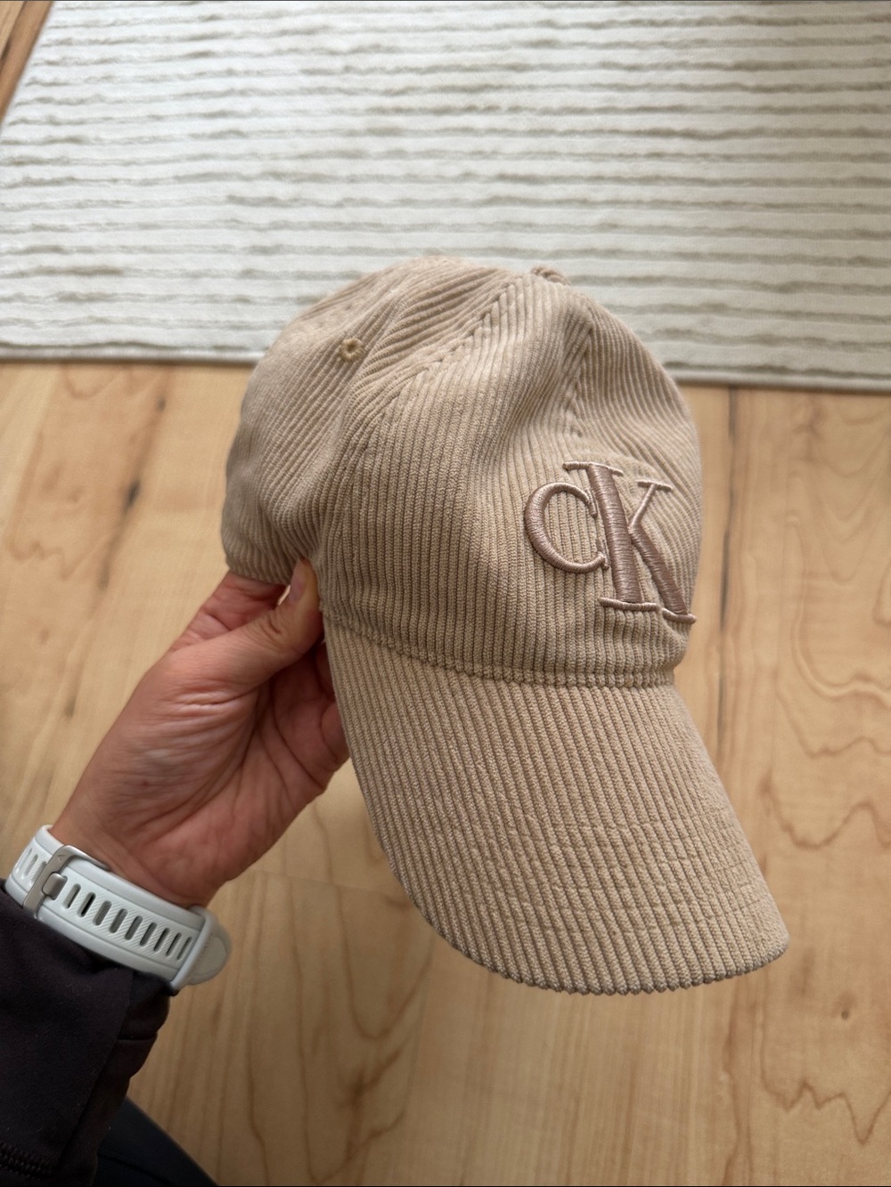 Calvin Klein Tan Corduroy CK Logo Baseball Hat